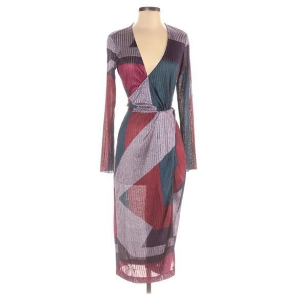 Tanya Taylor Elie Wrap Geometric Midi Dress sz S - Picture 2 of 11